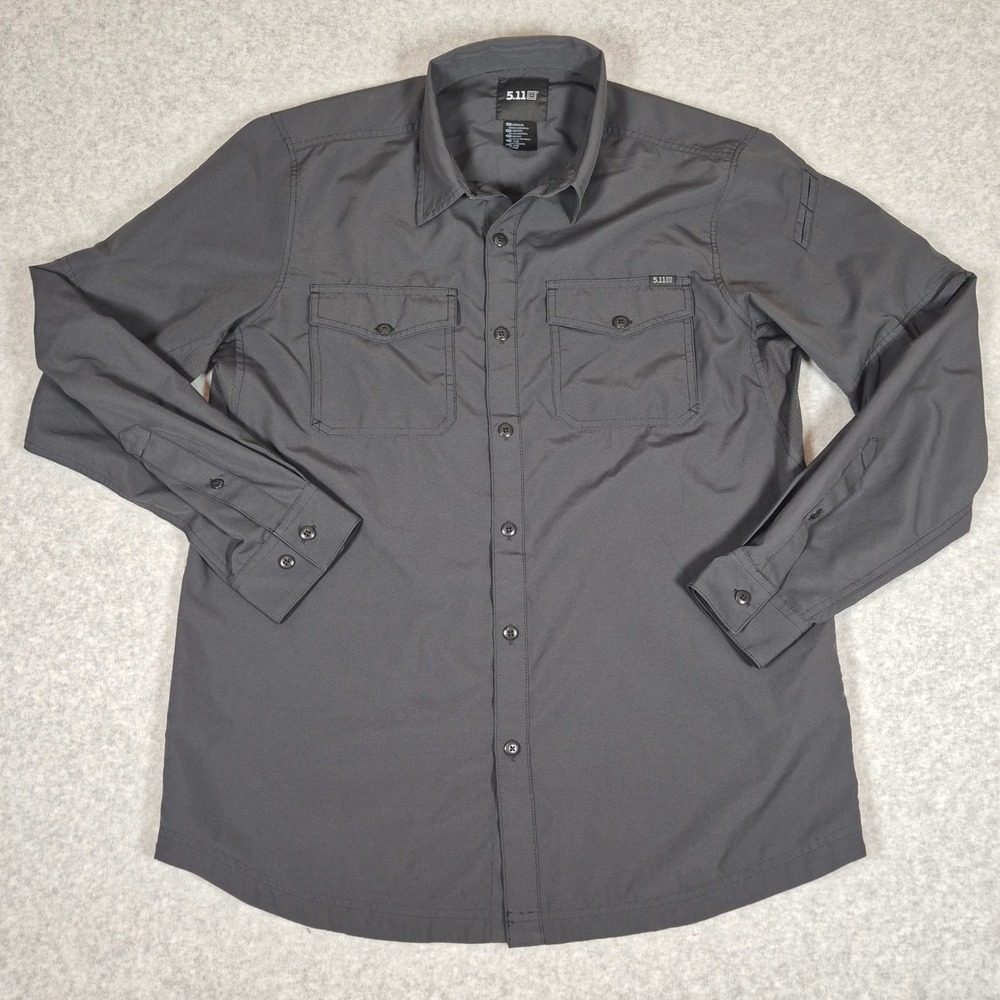 5.11 Tactical Button Down Shirt Mens Medium Dark Gray Long Sleeve Pockets